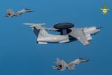 Indian Air Force A-50 flanked by two Su-30MKI