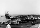 U.S. Navy McDonnell F2H-2 Banshee (BuNo 125019) of Fighter Squadron 62 (VF-62) Gladiators from the aircraft carrier USS Coral Sea (CVB-43) after it had landed aboard USS Wasp (CV-18) in 1952.