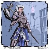 woman at arms with poleaxe