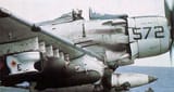 A-1H_Skyraider_of_VA-25_with_toilet_bomb_on_USS_Midway_(CVA-41)_in_October_1965_(NNAM.1996.253.2381)