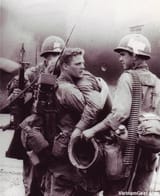 Operation Byrd radioman comforts his friend who just survived a battle 1966