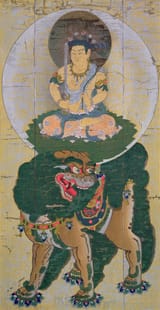 Kose-no-Hirotaka - The Bodhisattva Manjushri riding on a lion breathing vapour - (MeisterDrucke-363372)