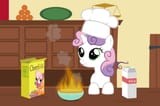 366788__safe_artist-colon-ohitison_derpibooru+import_edit_cheerilee_sweetie+belle_cereal_cheerios_chef&#039;s+hat_cooking_fire_food_hat_how_milk_pyro+bell