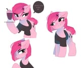 3569411__safe_artist-colon-magnaluna_pinkie+pie_earth+pony_pony_g4_alternate+cutie+mark_black+eyeshadow_cheek+fluff_clothes_cup_drink_ear+fluff_eye+clipping+thr