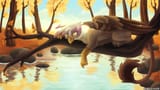 2836657__safe_artist-colon-sinfulhare_gilda_gryphon_autumn_claws_cloud_cute_gildadorable_grass_image_jpeg_lake_leaf_looking+down_outdoors_perching_poki