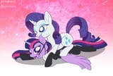 2204535__suggestive_artist-colon-foxbeast_rarity_twilight+sparkle_alicorn_pony_g4_bit+gag_bondage_bridle_female_gag_high+res_latex_latex+suit_lesbian_playing_sh