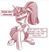 2948816__suggestive_artist-colon-applepost67_twilight+sparkle_pony_unicorn_g4_clothes_dialogue_disembodied+hand_english_gag_hand_horn_horn+ring_magic+suppressio