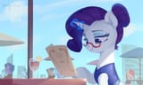 2203033__safe_artist-colon-luciferamon_rarity_pony_unicorn_alternate+hairstyle_clothes_cup_female_glasses_glowing+horn_horn_magic_mare_menu_telekinesis