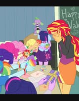3507597__safe_artist-colon-buryooooo_applejack_fluttershy_pinkie+pie_rainbow+dash_rarity_sci-dash-twi_spike_sunset+shimmer_twilight+sparkle_alicorn_dog_human_eq
