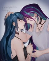 3606260__safe_artist-colon-cadence_sniffa_aria+blaze_sonata+dusk_human_g4_choker_dialogue_duo_female_humanized_jewelry_lesbian_looking+at+each+other_looking+at+