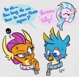 3025778__safe_artist-colon-lou_gallus_silverstream_smolder_dragon_griffon_hippogriff_g4_angry_collar_cross-dash-popping+veins_dialogue_emanata_embarrassed_femal (4)