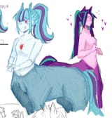 3606240__safe_artist-colon-cadence_sniffa_aria+blaze_sonata+dusk_centaur_human_taur_equestria+girls_g4_blushing_breasts_centaurified_disguise_disguised+siren_du