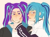 3606244__safe_artist-colon-cadence_sniffa_aria+blaze_sonata+dusk_human_equestria+girls_g4_blushing_disguise_disguised+siren_duo_female_humanized_implied+kissing