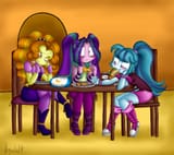 999545__safe_artist-colon-queentigrel_adagio+dazzle_aria+blaze_sonata+dusk_equestria+girls_g4_animal+crackers_blushing_clothes_crossed+legs_eating_eye+clipping