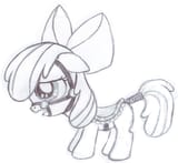 514798__safe_artist-colon-lockerobster_apple+bloom_g4_bridle_cute_female_monochrome_saddle_sketch_solo_tail+wrap_traditional+art