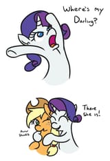 1839064__safe_artist-colon-jargon+scott_applejack_rarity_earth+pony_pony_unicorn_g4_comic_cowboy+hat_cute_daaaaaaaaaaaw_darling_eyes+closed_female_freckles_hat_