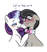 3520387__safe_artist-colon-dd_mlp_octavia+melody_rarity_earth+pony_pony_unicorn_g4_bedroom+eyes_blushing_bowtie_dialogue_duo_duo+female_english_eyeshadow_female