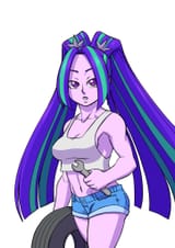 2954220__safe_artist-colon-brother-dash-tico_aria+blaze_human_equestria+girls_g4_clothes_denim_denim+shorts_female_shorts_solo_tank+top_tire_wrench