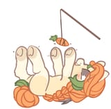 2445551__safe_artist-colon-php172_oc_oc+only_oc-colon-autumn+harvest_bat+pony_pony_blushing_braid_carrot_fangs_female_food_hooves+up_lying+down_mare_on+back_smi