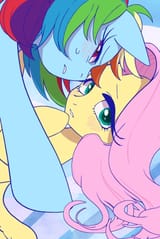 1698888__safe_artist-colon-shion69_fluttershy_rainbow+dash_pegasus_pony_g4_blushing_duo_female_lesbian_looking+at+you_mare_ship-colon-flutterdash_shipping