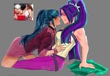 3610076__safe_artist-colon-cadence_sniffa_aria+blaze_sonata+dusk_human_equestria+girls_g4_blushing_duo_duo+female_female_gray+background_lesbian_looking+at+each