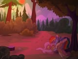 2878315__safe_artist-colon-wonderwaifu_fluttershy_rainbow+dash_pegasus_pony_g4_blushing_cuddling_duo_eyes+closed_female_forest_kissing_lesbian_lying+down_making