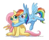 2393814__safe_artist-colon-riouku_fluttershy_rainbow+dash_pegasus_pony_g4_blushing_duo_duo+female_female_flying_lesbian_mare_ship-colon-flutterdash_shipping_sim