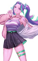 3611653__safe_artist-colon-_aria+blaze_human_equestria+girls_g4_alternative+cutie+mark+placement_candy_clothes_female_food_fur+coat_grin_high+res_holding_jacket