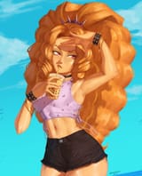 3000454__safe_artist-colon-nire_adagio+dazzle_human_equestria+girls_armpits_belly+button_breasts_bubble+tea_choker_clothes_cloud_drink_eyeshadow_lipstick_makeup