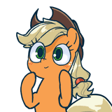 3576300__safe_artist-colon-izuchi_applejack_earth+pony_pony_g4_animated_applejack27s+hat_blush+lines_blushing_cowboy+hat_female_gif_grin_hat_hooves+on+cheeks_ma