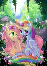 1040355__safe_artist-colon-caibaoreturn_part+of+a+set_fluttershy_rainbow+dash_pegasus_pony_g4_duo_duo+female_female_floral+head+wreath_mare_seasons_spring_tsund
