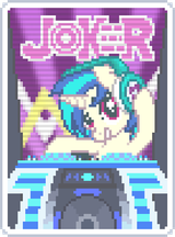3614013__safe_artist-colon-jaye_artist-colon-tarkan809_dj+pon-dash-3_vinyl+scratch_pony_unicorn_g4_balatro_card_digital+art_horn_joker_pixel+art_solo