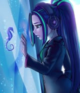 1855031__safe_artist-colon-rileyav_aria+blaze_seahorse_equestria+girls_g4_aquarium_clothes_coat_female_headphones_homesick_pigtails_solo_water