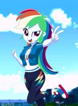 3584338__safe_artist-colon-stephen-dash-fisher_rainbow+dash_human_equestria+girls_g4_clothes_cloud_converse_female_hoodie_jacket_jogging_pants_shirt_shoes_sneak
