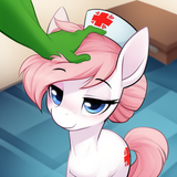 Pony, Nurse Redheart, my little pony, green hand petting head, messy mane, anony s-829873212