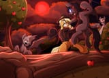 3616037__safe_artist-colon-begoliah_applejack_oc_unnamed+oc_bat+pony_earth+pony_g4_apple_apple+tree_blood+moon_female_male_moon_outdoors_sweet+apple+acres_tree