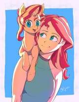 3584420__safe_artist-colon-grissaecrim_artist-colon-kjara-dash-draws_sunset+shimmer_human_pony_unicorn_art+pack-colon-mypastisnottoday2025_equestria+girls_g4_cl