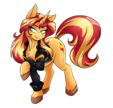 2007265__safe_artist-colon-ambris_sunset+shimmer_pony_unicorn_g4_clothes_equestria+girls+outfit_equestria+girls+ponified_female_grin_high+res_horn_jacket_leathe