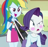 1508309__suggestive_rainbow+dash_rarity_clothes_breasts_equestria+girls_underwear_panties_show+accurate_abuse_frilly+underwear_black+underwear_wedgie