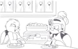 6953336__safe_artist-colon-nauyaco_imported+from+derpibooru_oc_oc+only_griffon_pony_duo_eating_food_fork_griffon+oc_meat_simple+background_white+background