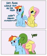2342034__safe_artist-colon-whiskeypanda_fluttershy_rainbow+dash_oc_oc-colon-anon_human_pegasus_pony_-fwslash-mlp-fwslash-_2+panel+comic_blushing_chest+fluff_com