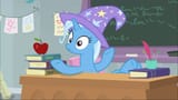 2857526__safe_derpibooru+import_screencap_trixie_pony_unicorn_a+horse+shoe-dash-in_apple_chalkboard_clothes_eyelashes_female_food_hat_image_mare_png_so