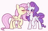 2322679__safe_artist-colon-dawnfire_fluttershy_rarity_pegasus_pony_unicorn_g4_blushing_cheek+kiss_cute_duo_duo+female_female_kissing_lesbian_mare_one+eye+closed