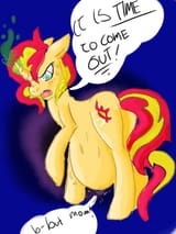 595523__safe_artist-colon-dolly_artist-colon-twizzle_sunset+shimmer_pony_unicorn_g4_belly_colored_dialogue_female_overdue_pregnant_solo