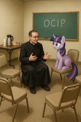 20250605_2114_Priest and Pony Meeting_simple_compose_01jx1crpj2f5fa1cehvvm9taa5