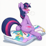 Pony, Solo, Twilight sparkle (mlp), sitting on stained dakimakura pillow with bl s-29650365
