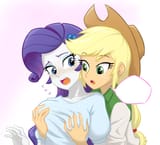 964089__suggestive_artist-colon-ta-dash-na_applejack_rarity_human_equestria+girls_g4_-colon-o_bad+touch_blushing_breast+fondling_breast+grab_breasts_busty+rari