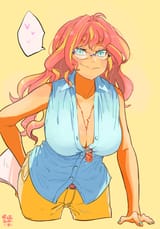 2540395__suggestive_artist-colon-sozglitch_sunset+shimmer_human_equestria+girls_g4_big+breasts_breasts_busty+sunset+shimmer_cleavage_clothes_downblouse_female_g