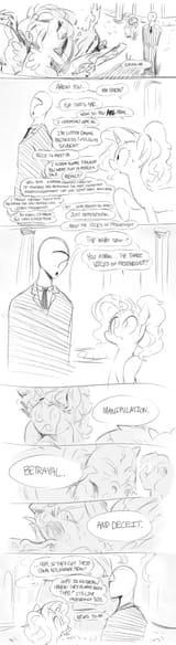 2625232__safe_queen+chrysalis_cozy+glow_lord+tirek_luster+dawn_female_pony_oc_mare_male_unicorn_pegasus_human_monochrome_comic_filly_changeling_speec