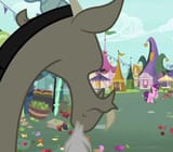 discord regards a mare in the middle distance